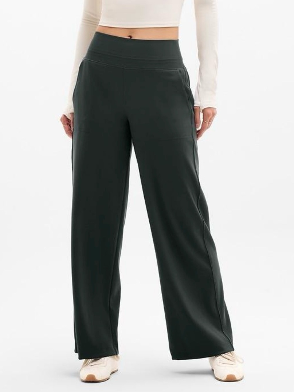 Venice Pintuck High Rise Wide Leg Pant in Hunter Green Sz L